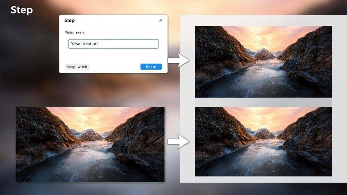 Visual step guide showing a text prompt being entered into a best ai for generating images tool and four different output variations being generated, creative process, 4k Visual step guide showing a text prompt being entered into a best ai for generating images tool and four different output variations being generated, creative process, 4k