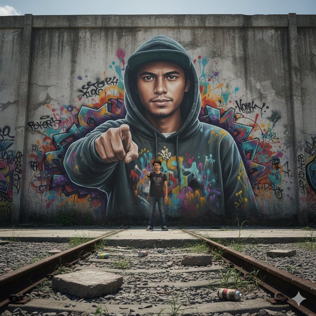 2D-to-3D Graffiti Mural Transition in Urban Surabaya