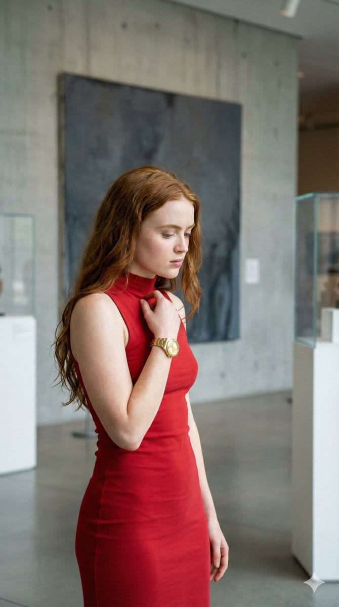 4K Candid Portrait of Sadie Sink in Red Dress Prompt