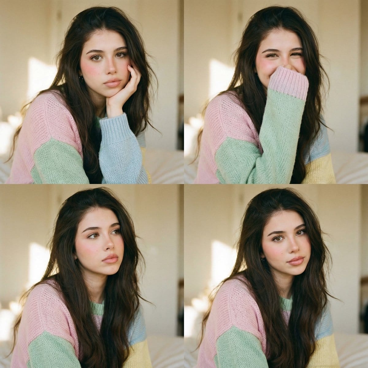 Analog Editorial Portrait Grid in Cozy Bedroom