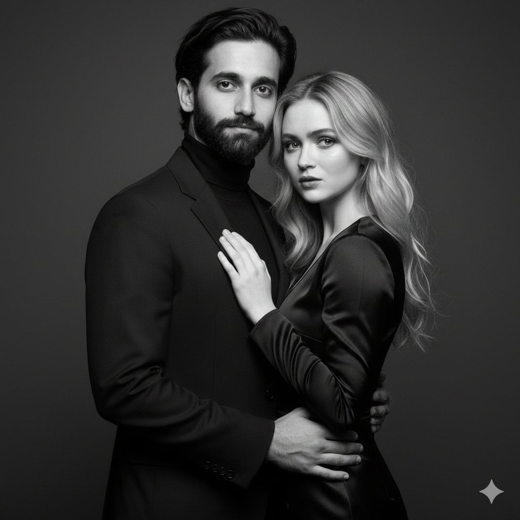Black-and-White Studio Portrait of a Couple with Identity Lock