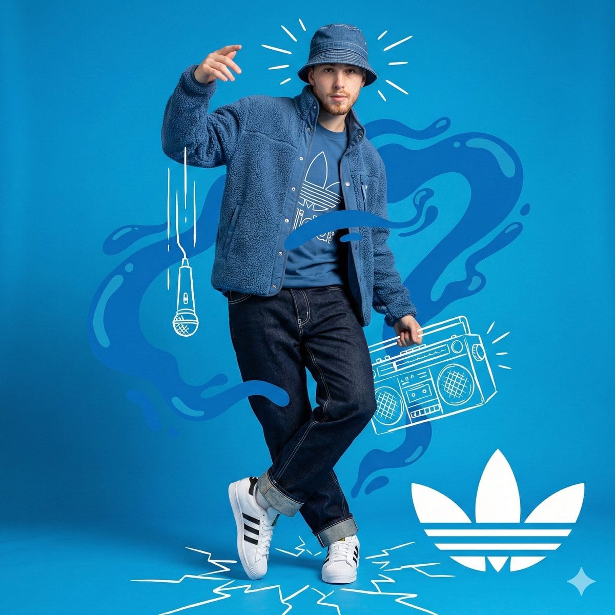 Blue Adidas Streetwear Composite Portrait Prompt (Nano Banana Pro)