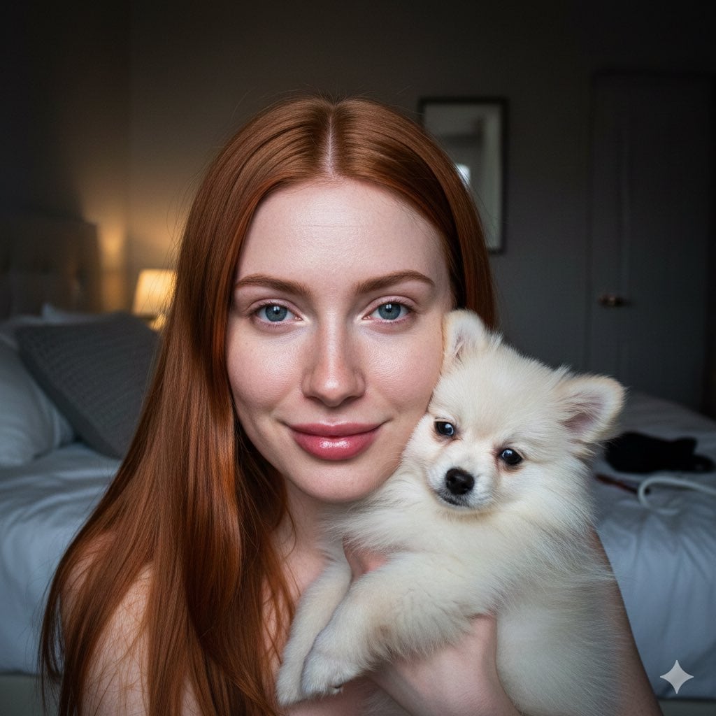 Candid Flash Portrait with Pomeranian Puppy