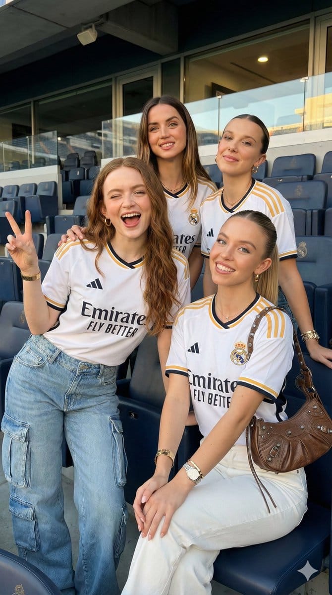 Celebrity Group Portrait in Real Madrid Jerseys