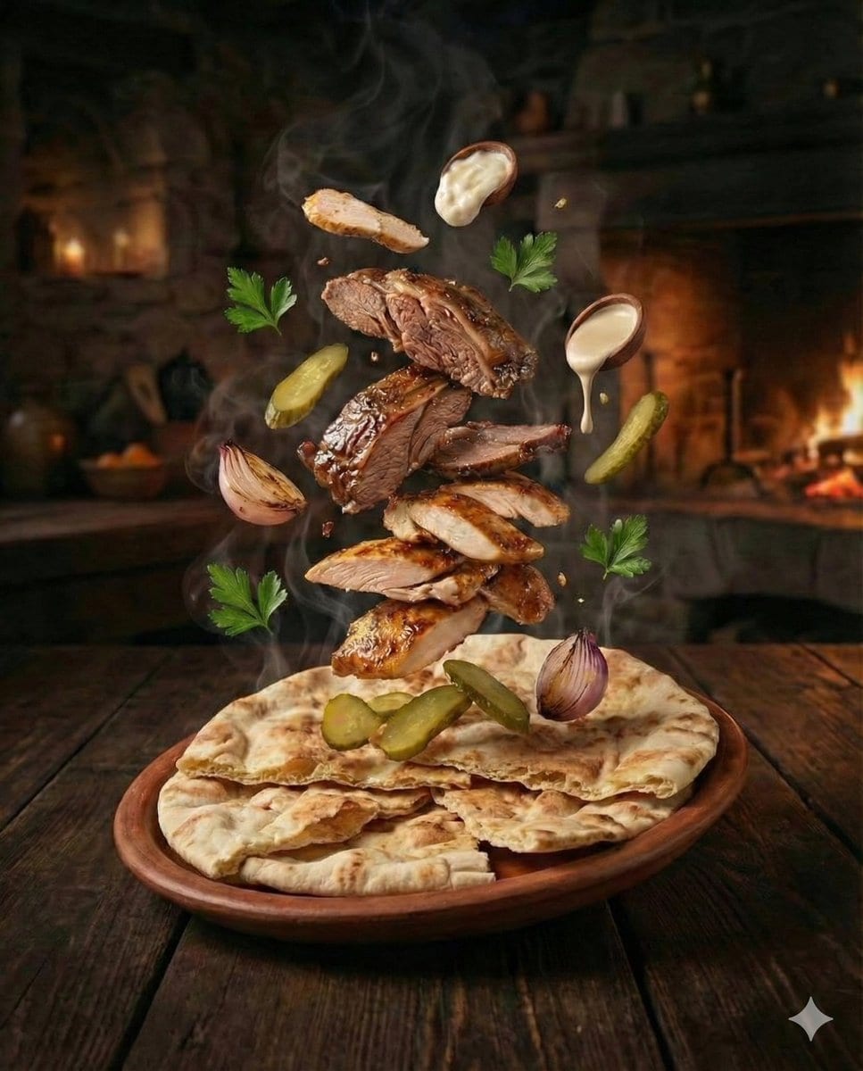 Cinematic Food Photography of Deconstructed Middle Eastern Cuisine