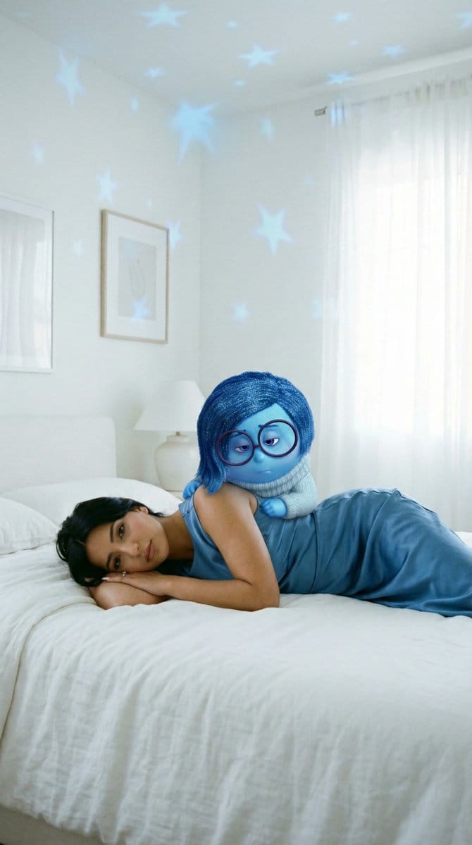 Cinematic Photoreal Character Pair Prompt: Blue Character and Woman