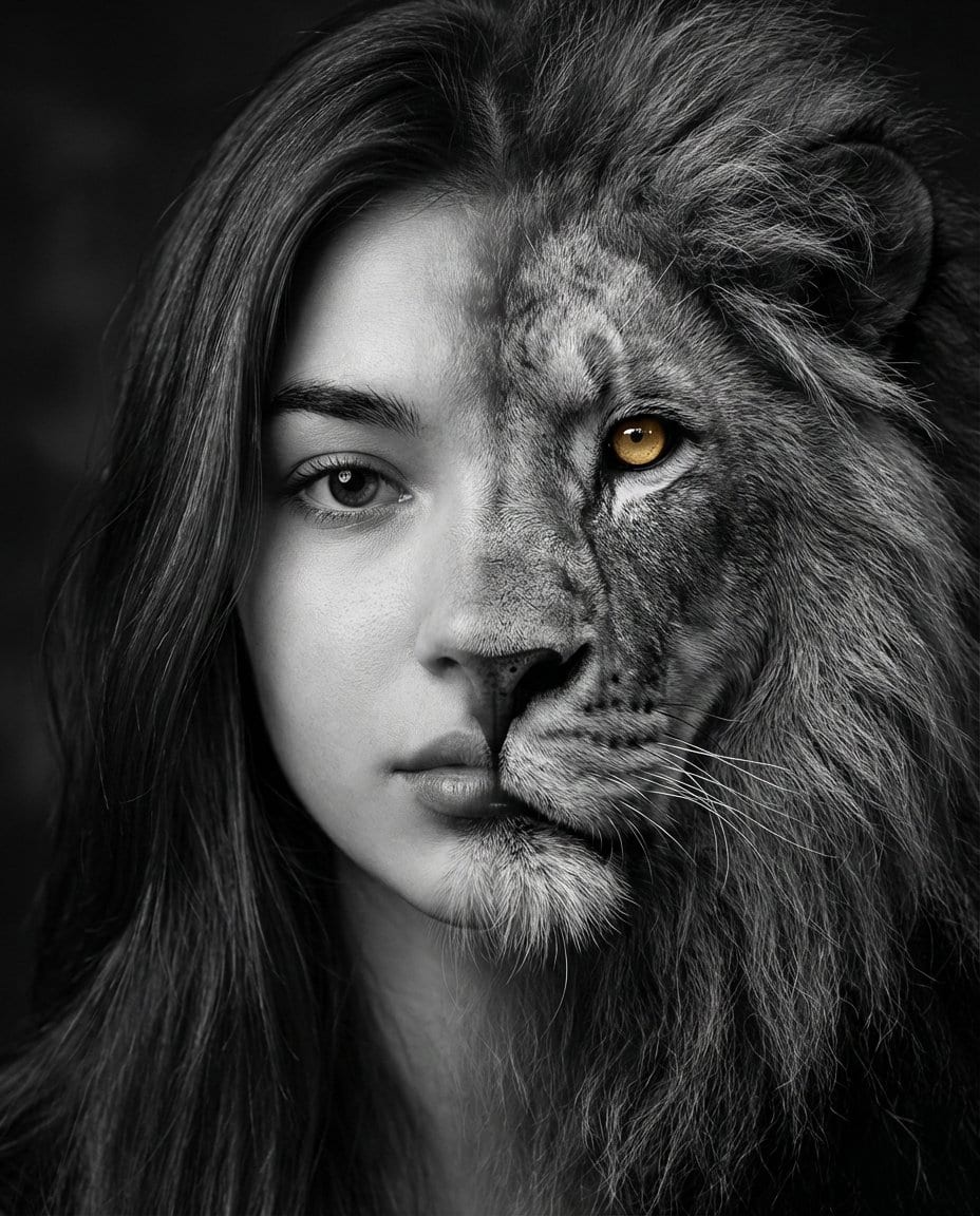 Cinematic Human-Lion Fusion Portrait