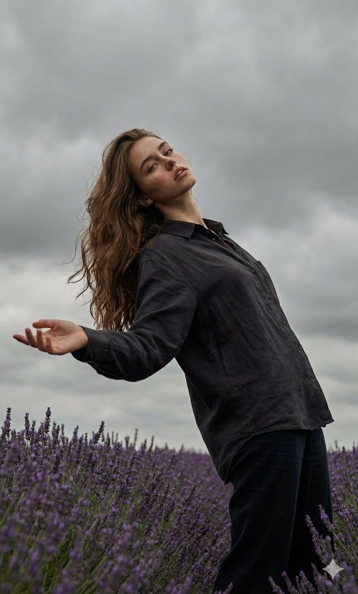 Cinematic Moody Photograph of Man in Flower Field