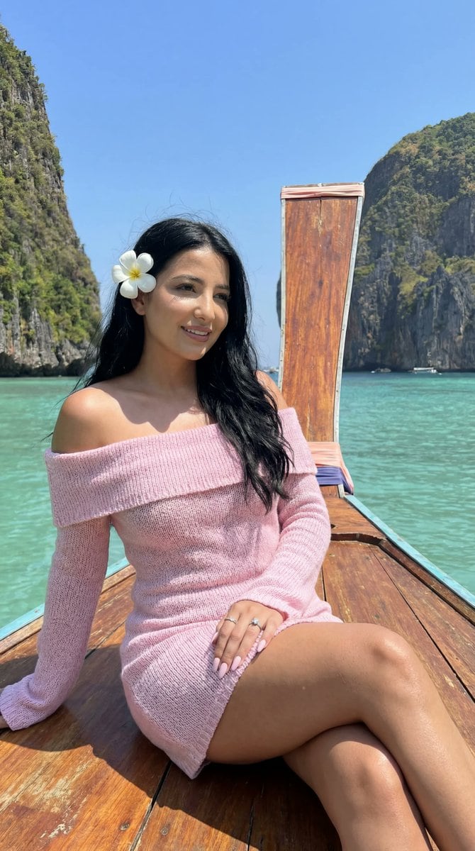 Cinematic Tropical Lagoon Travel Editorial Portrait