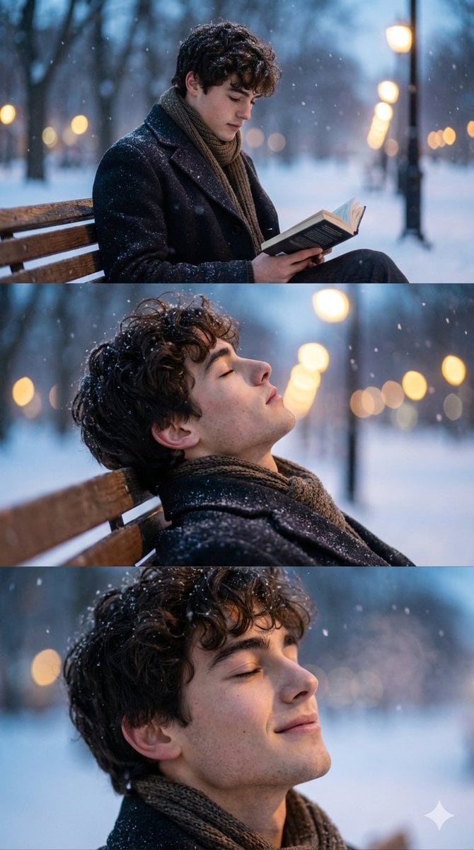 Cinematic Winter Photo Shoot Sequence (3 Frames)