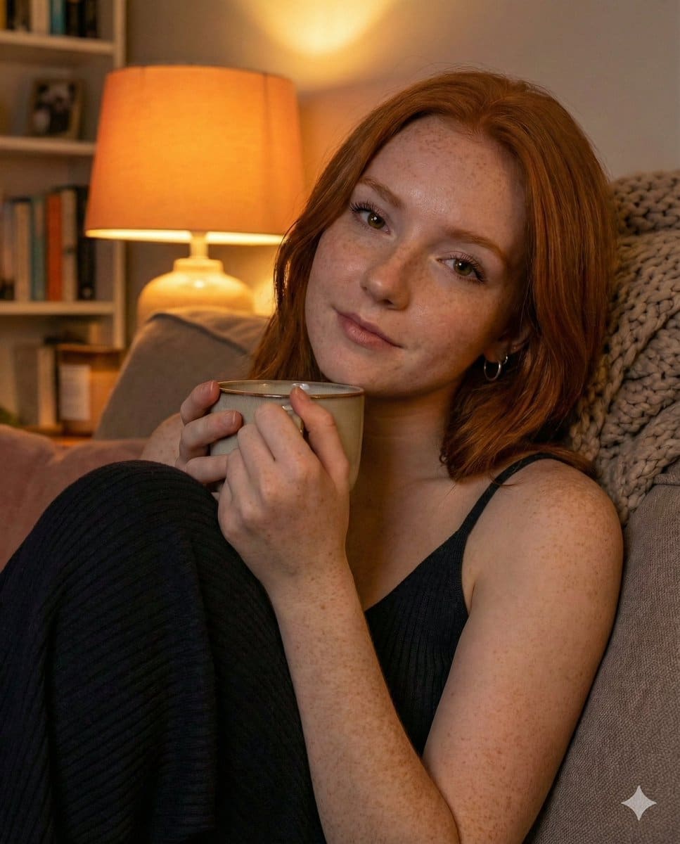 Cozy Candid Close-up Portrait with Coffee Mug