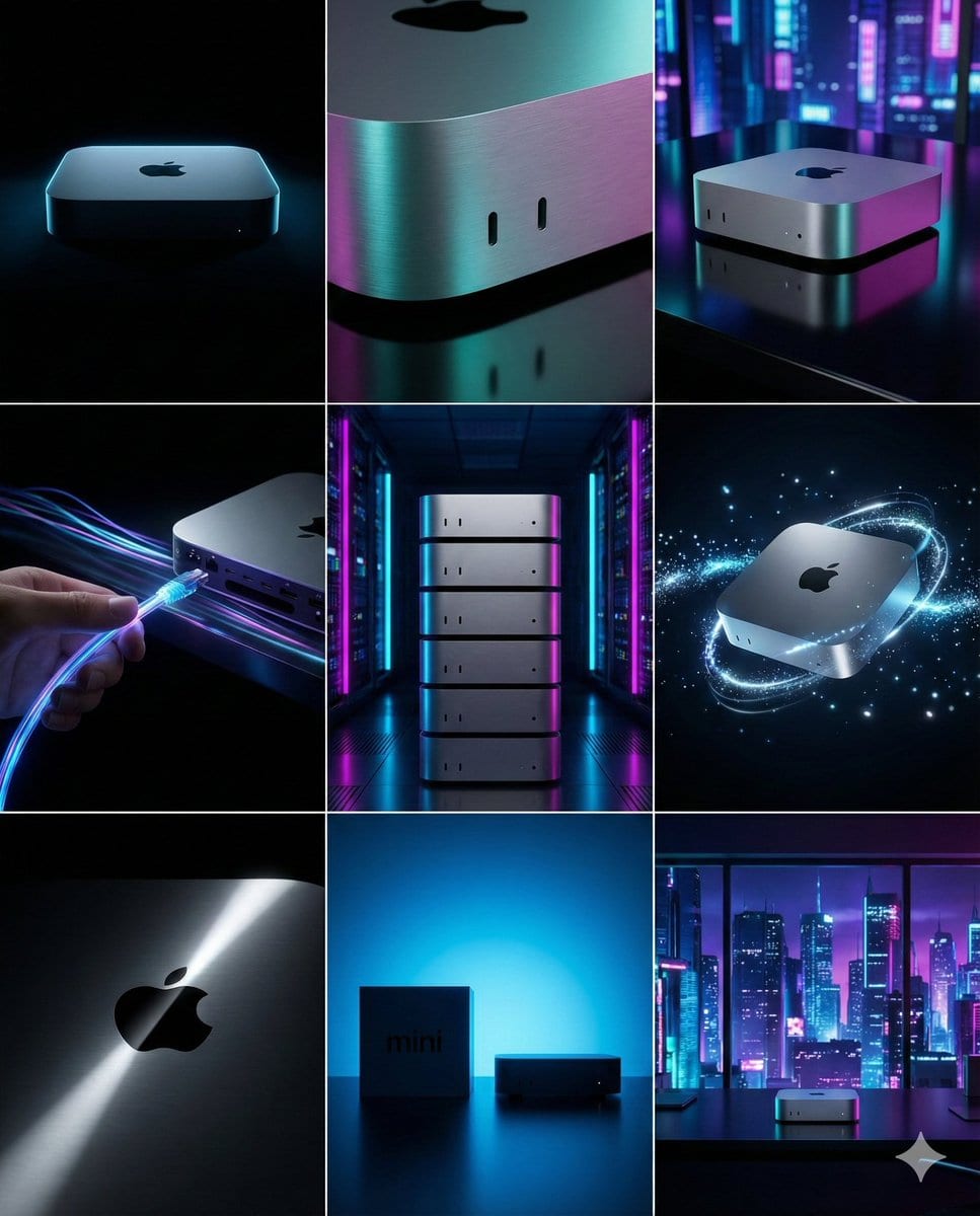 Cyberpunk Tech Visual Storyboard for Mac Mini Branding