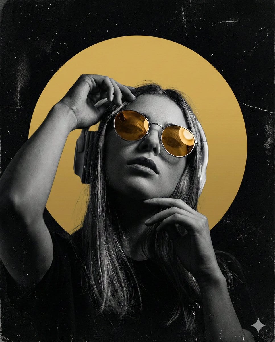 Dark, High-Contrast Poster Design Prompt with Amber Lenses