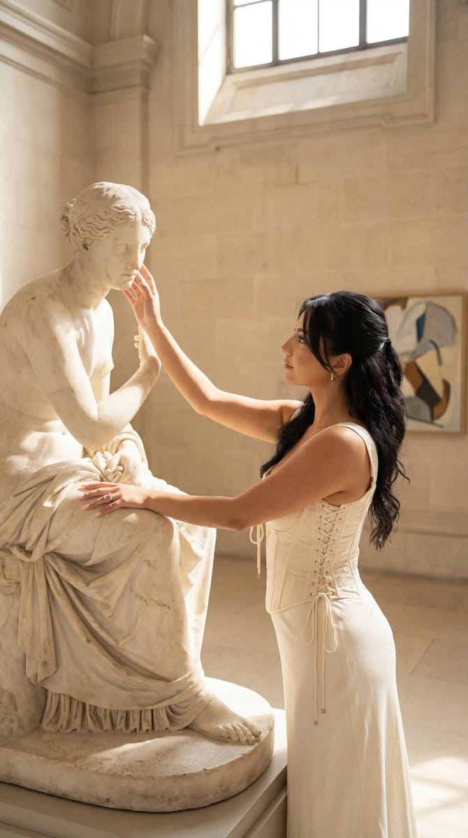 Editorial Portrait in Museum with Classical Statue