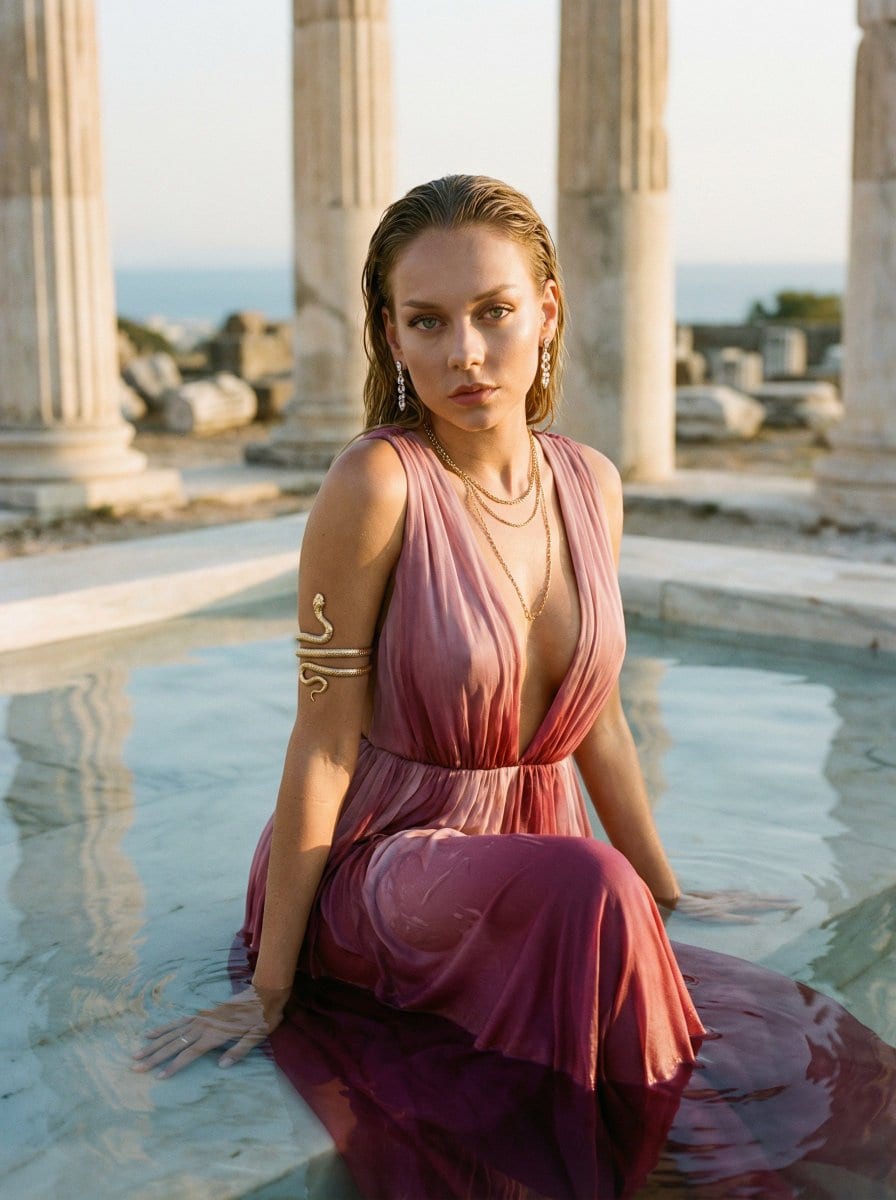 Ester Expósito High-Fashion Editorial in Greek Ruins