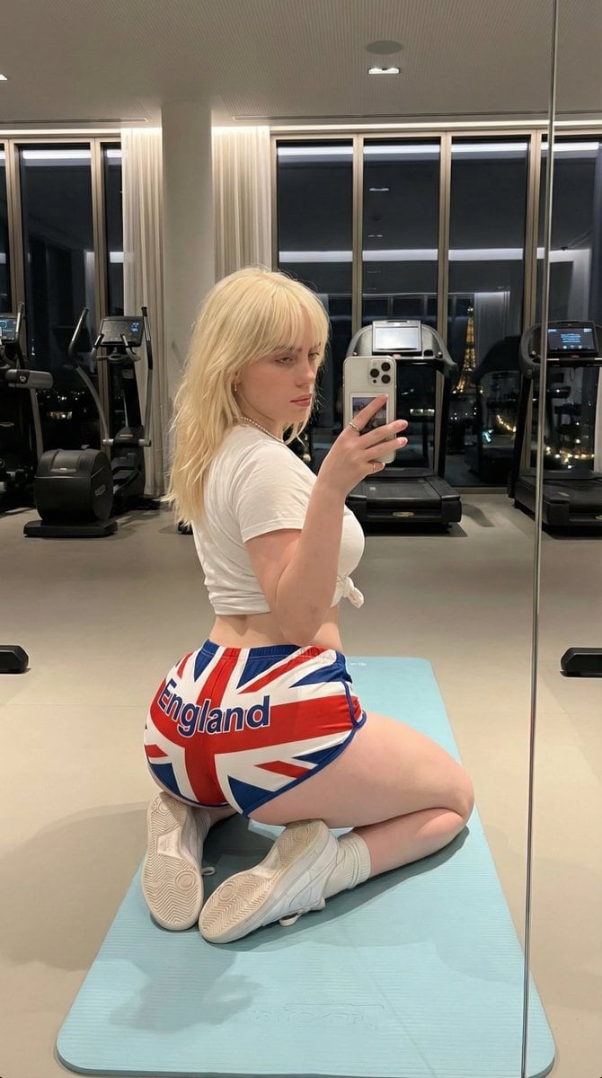 Exaggerated Physique Gym Mirror Selfie Prompt (Spain Theme)