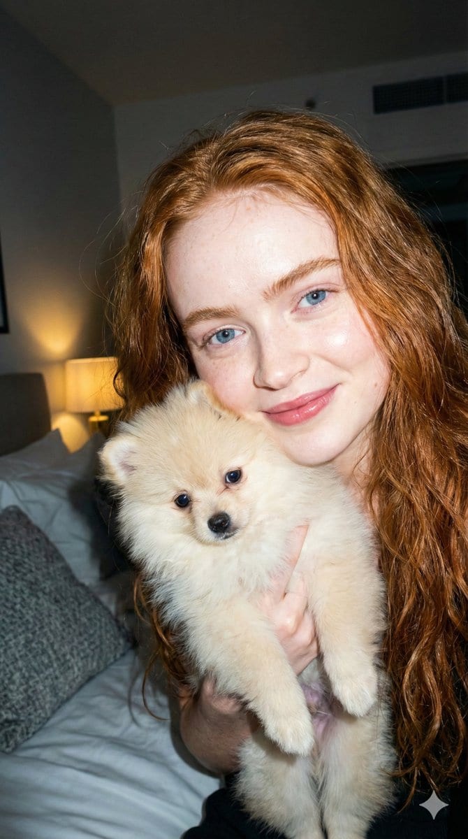 Hard Flash Portrait with Pomeranian Puppy Prompt