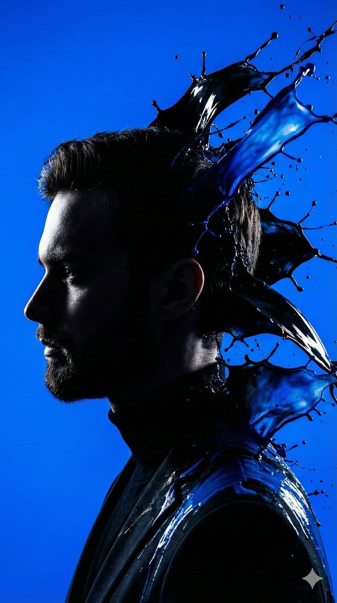 High-Contrast Silhouette with Paint Splashes Prompt