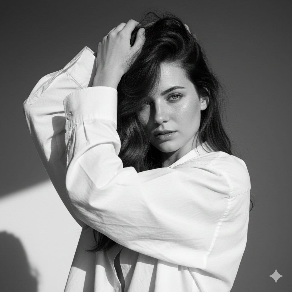 High-Fashion Black and White Editorial Portrait Prompt (Facial Lock)