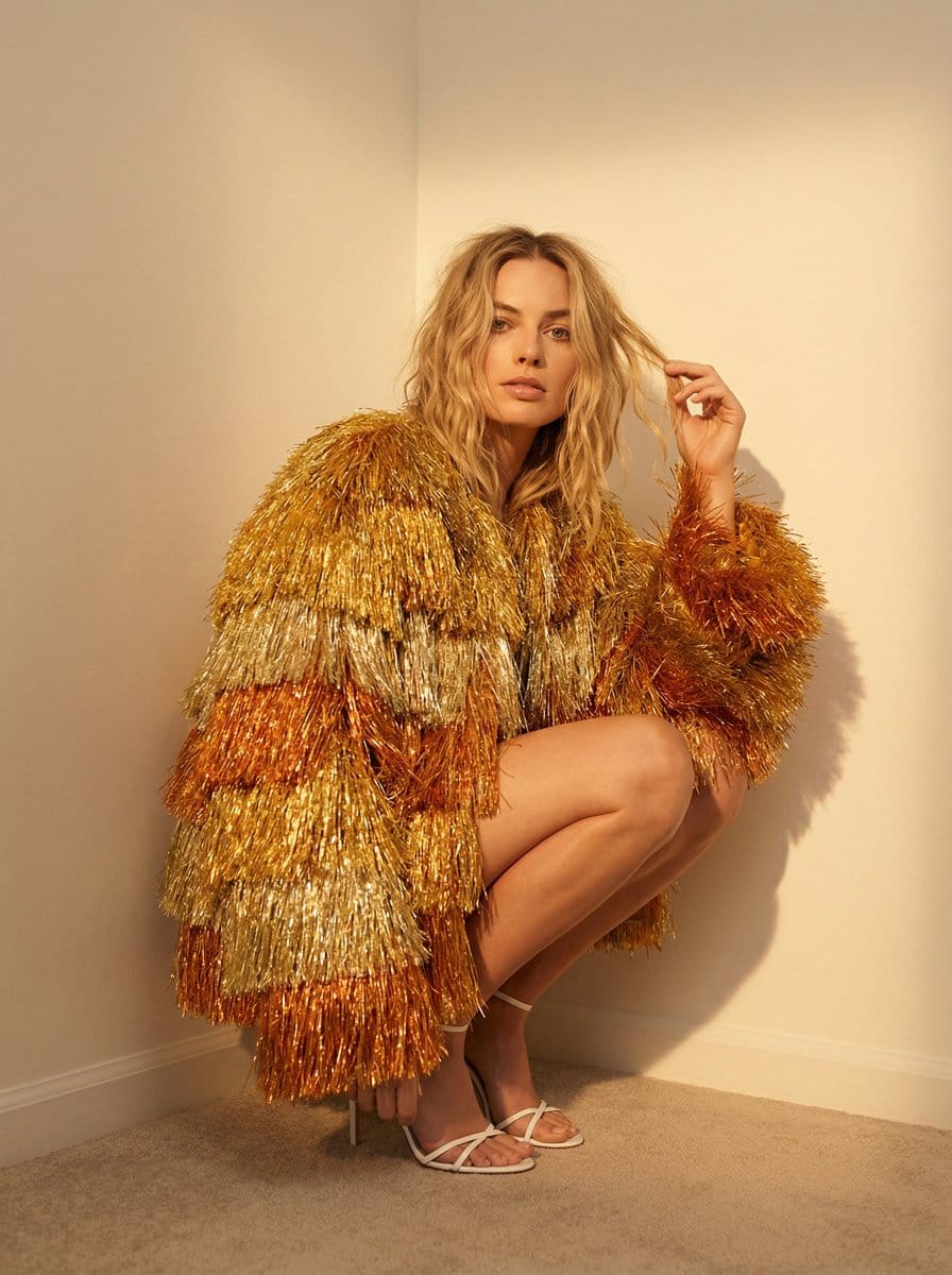 High-Fashion Editorial with Metallic Fringe Coat