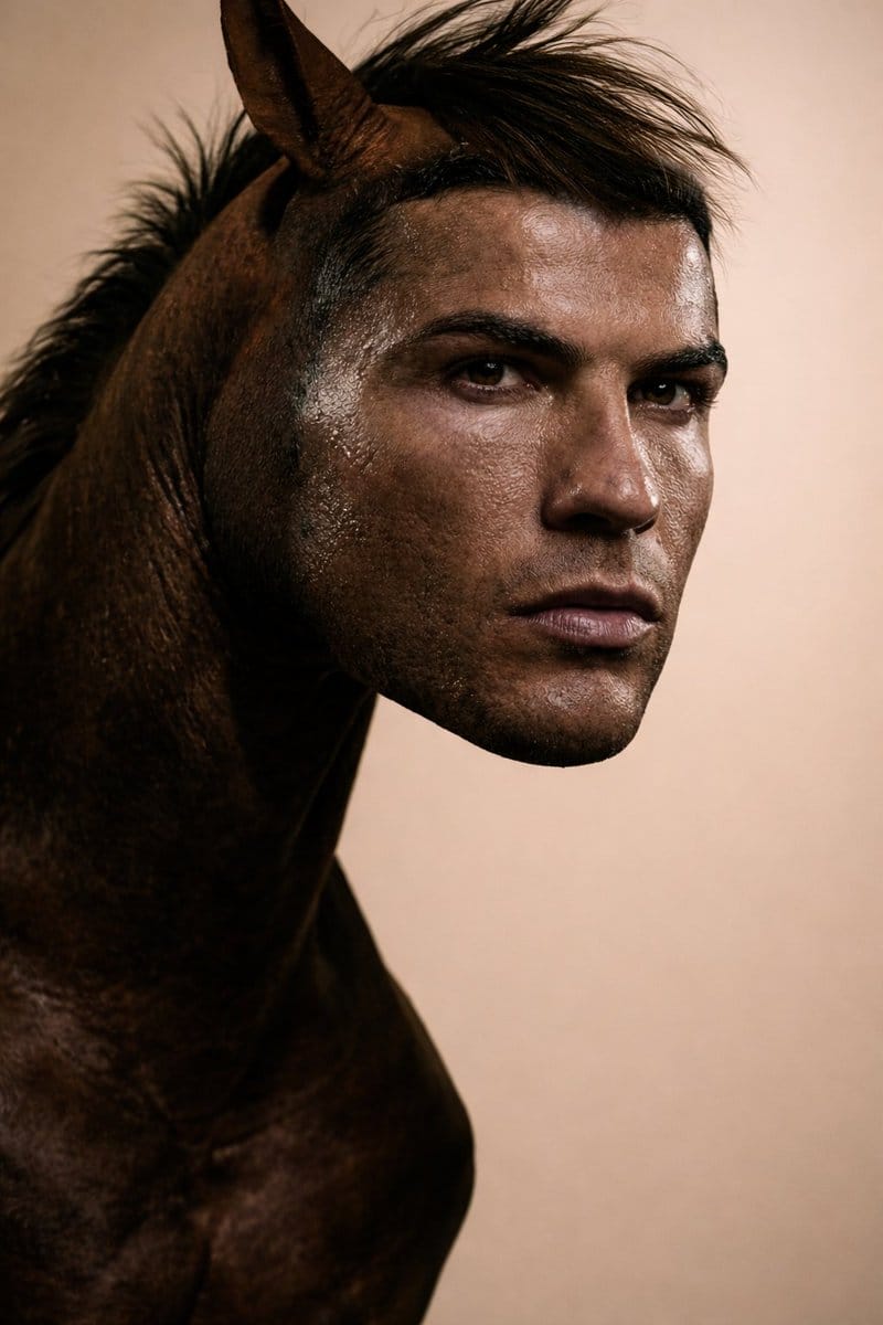 Hybrid Humanoid-Horse Portrait (Ronaldo/Messi inspired)