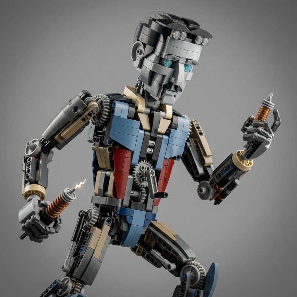 Hyper-Real Macro Studio Shot of a LEGO Technic Kitbash