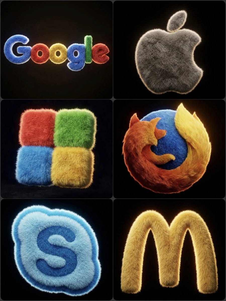 Hyper-realistic 3D fluffy logo transformation