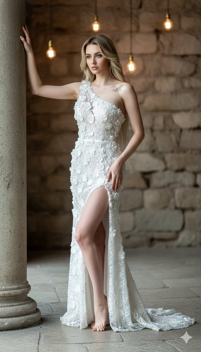 Hyper-realistic Portrait of a Woman in a White Gown