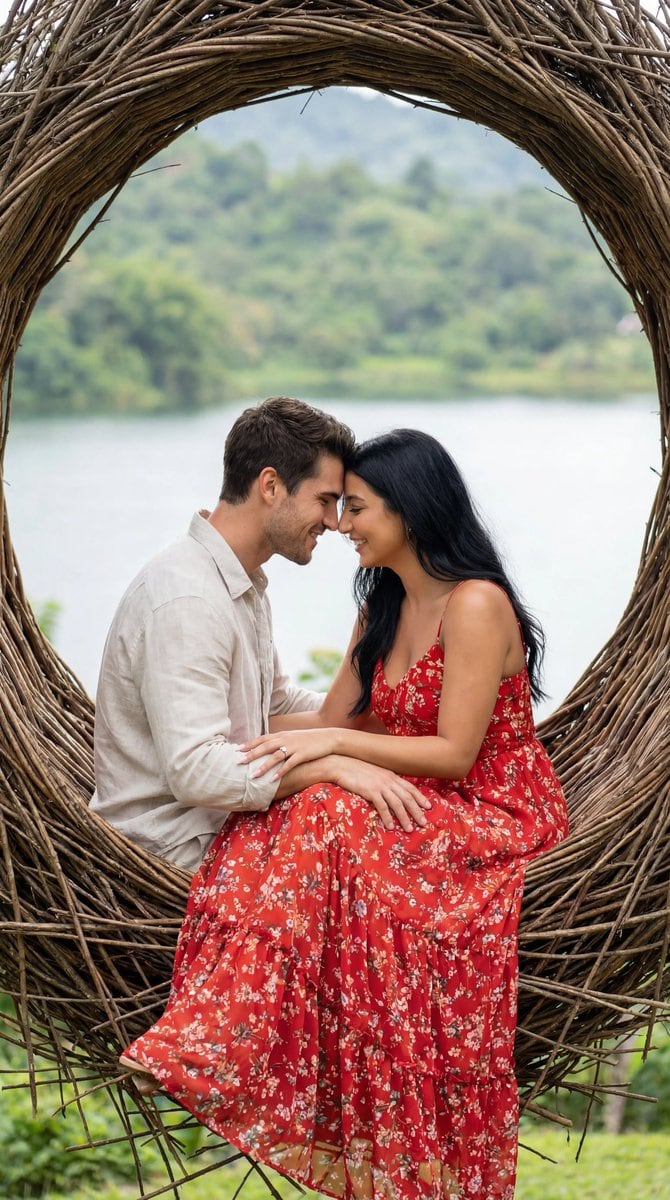 Photoreal Romantic Couple in Nature Nest Editorial Prompt