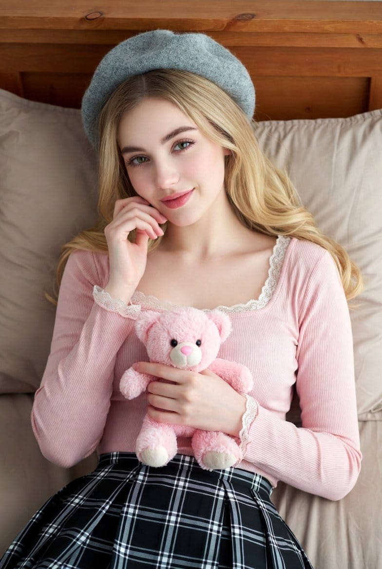 Photorealistic Bedroom Portrait with Teddy Bear