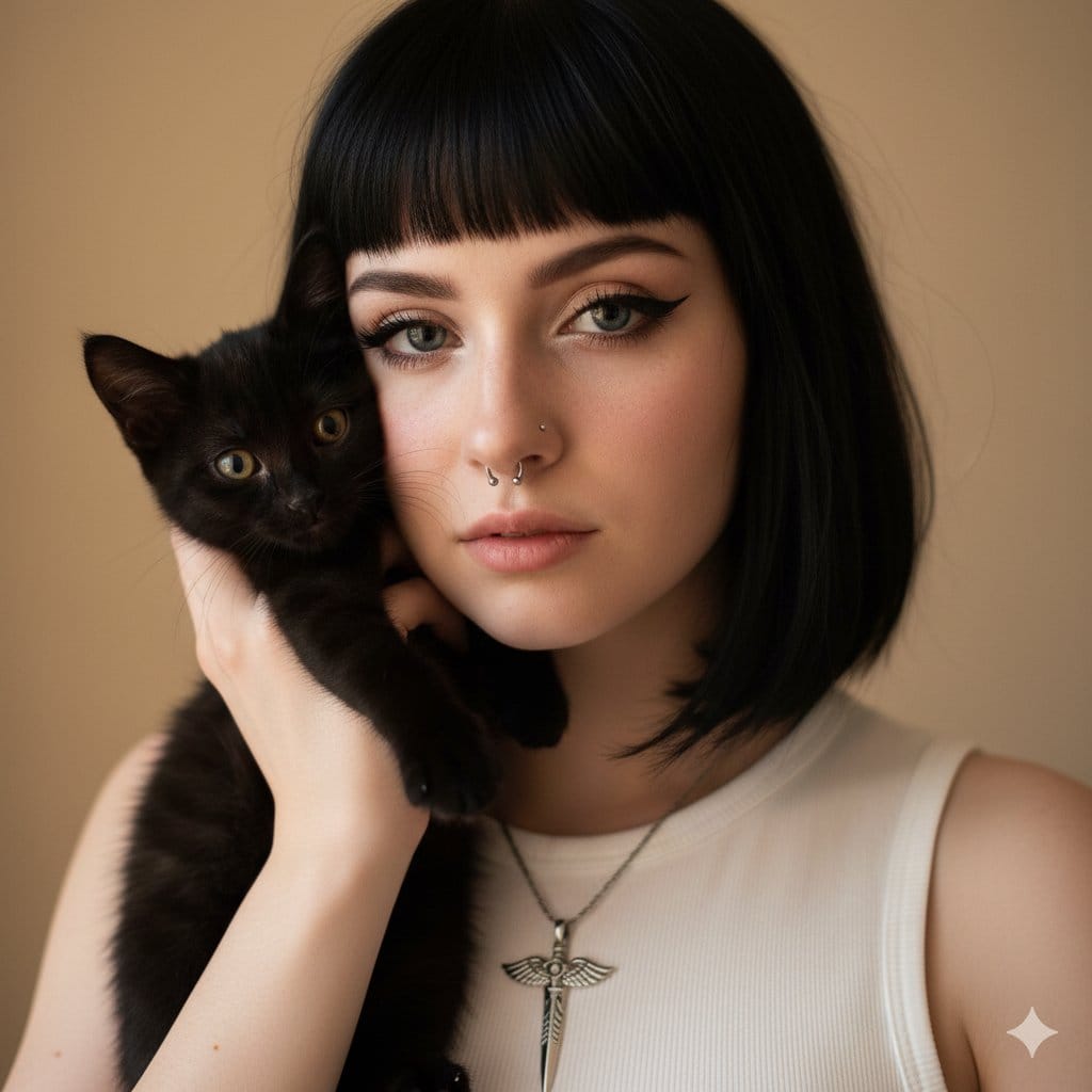Soft Grunge Portrait with Black Cat