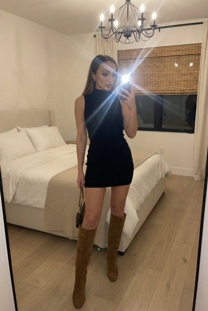 Stylish Mirror Selfie in Modern Bedroom