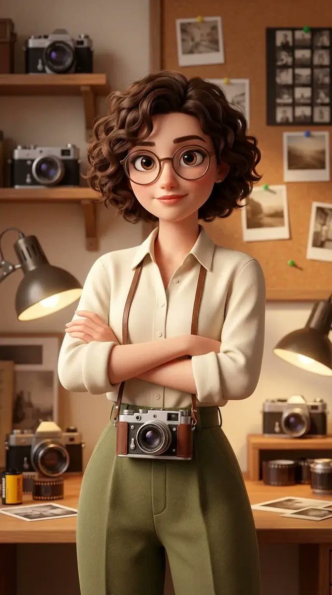 Stylized 3D Animated Female Photographer Character (Pixar Style)