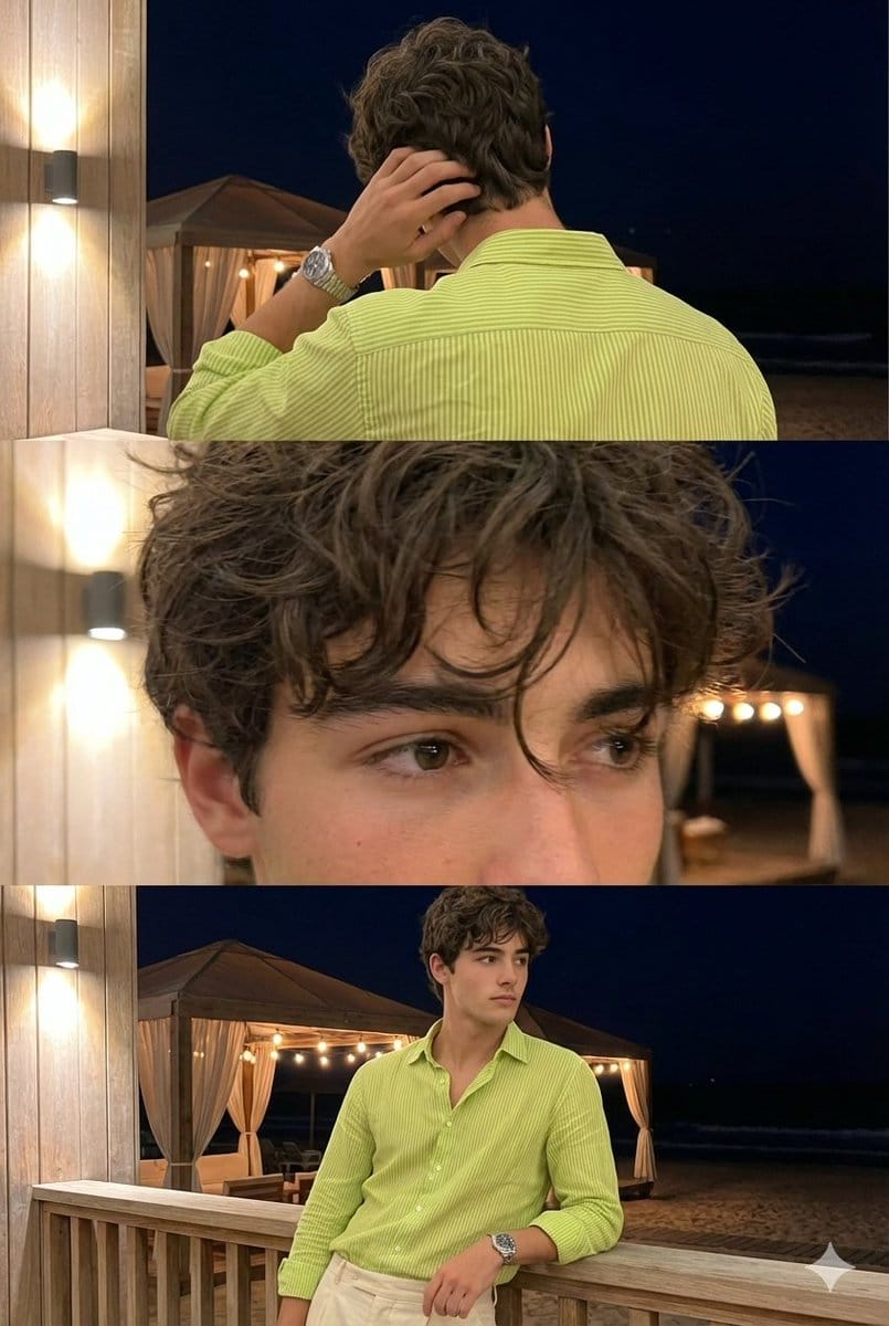 Triple-Frame Candid Portrait with Locked Facial Identity