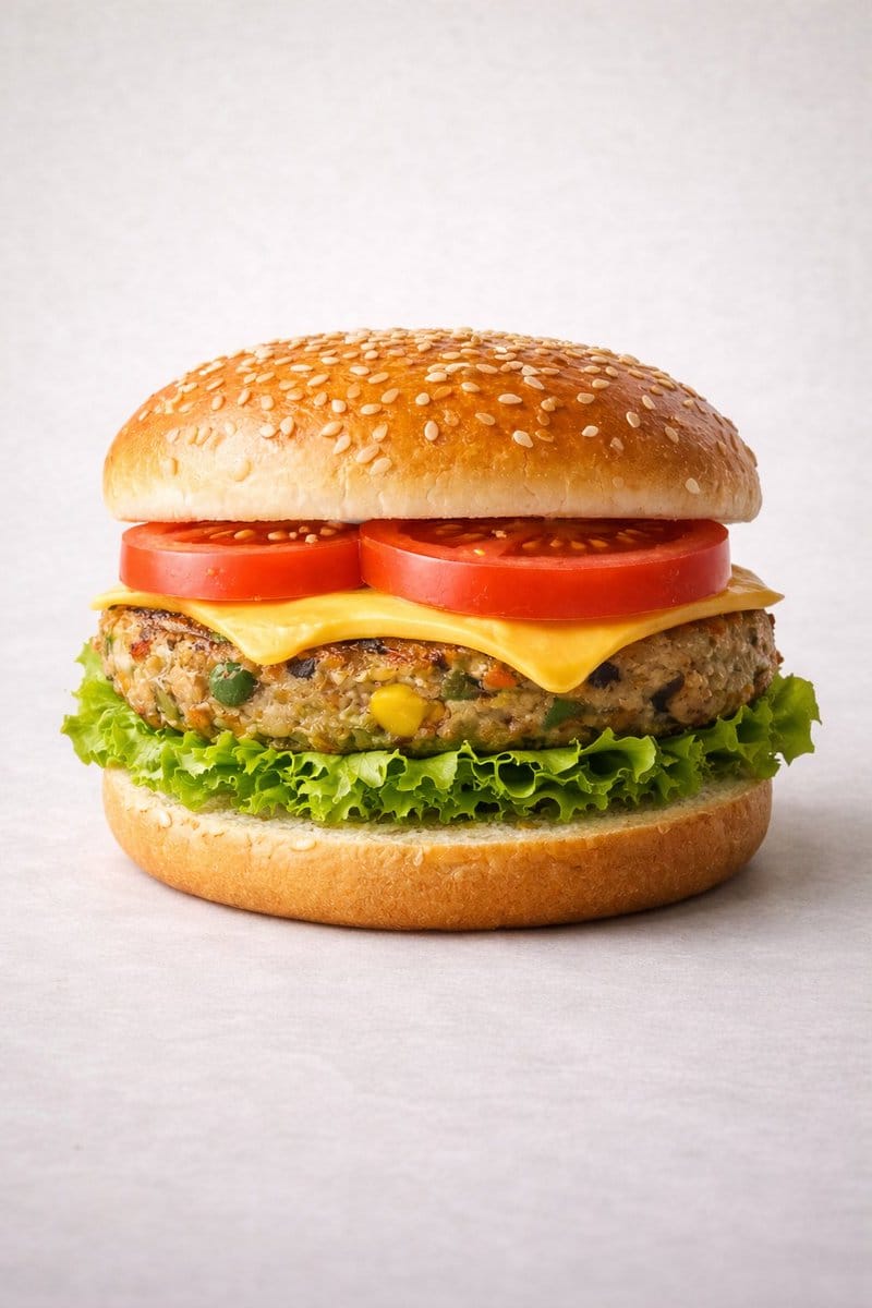 Ultra-realistic Commercial Veg Burger Photography and Exploded View
