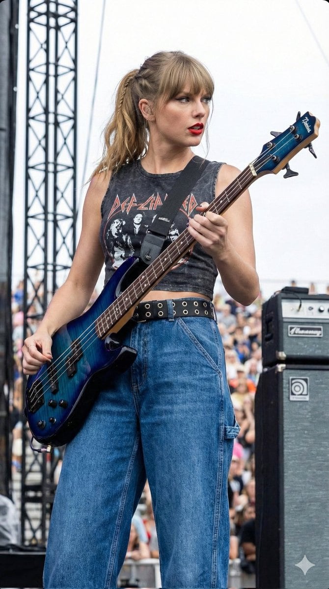 Ultra-Realistic Portrait of Female Bass Guitarist Performing Live