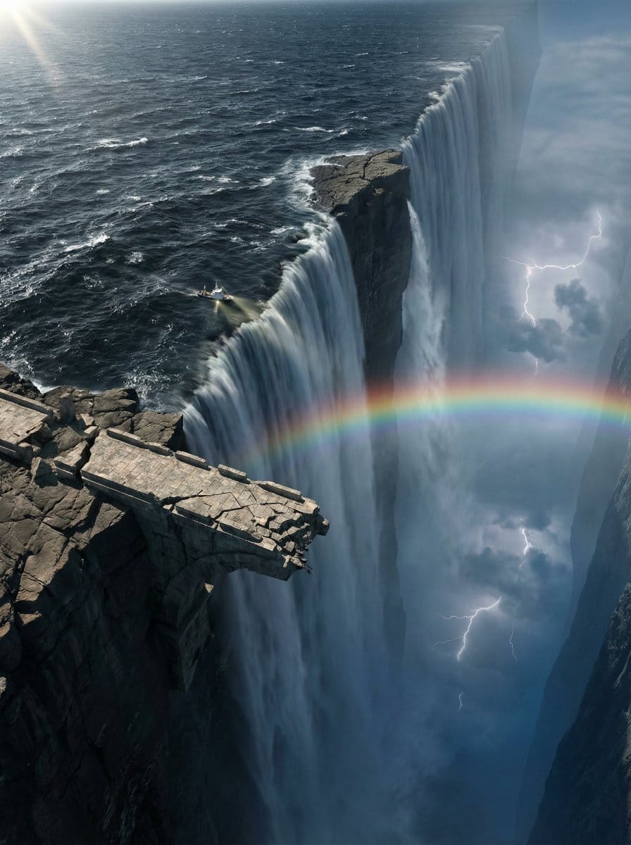 Ultra-Widescreen Tectonic Rift and World's End Scene Prompt in JSON