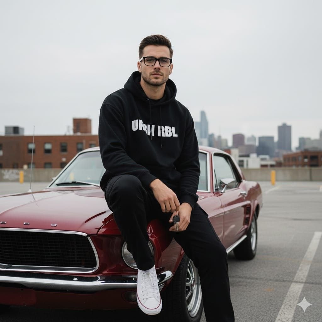 Urban Lifestyle Portrait on Vintage Muscle Car Prompt