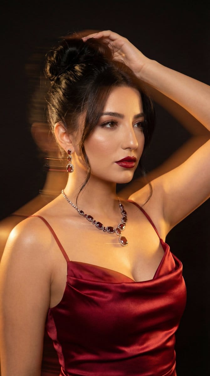 Vogue-Style Cinematic Portrait in Red Satin (Duplicate)